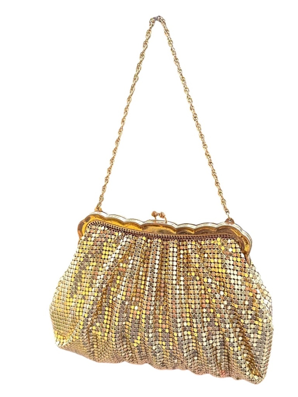 Genuine WHITING & DAVIS Gold Metal Mesh Handbag Kisslock Bag Purse USA